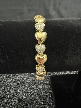18K Gold Filled CZ Sparkling Pavé Heart Bracelet |  Size 6.5 - 7 - NEW